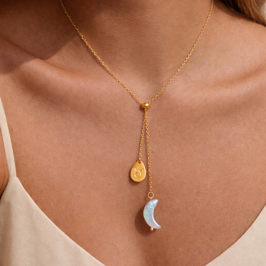 Collana Segno Zodiacale & Perla di Luna/Stella - Collezione Celestia